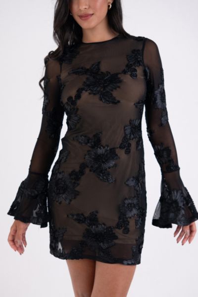 Amy Lynn Anastasia Floral Embroidered Sheer Mini Dress