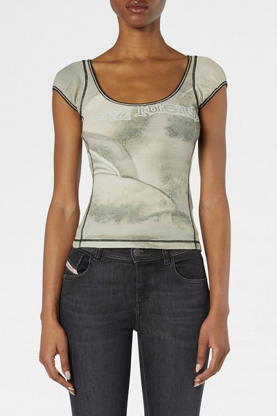 Diesel T-Icaty Contrast Stitching Cap Sleeve Tee