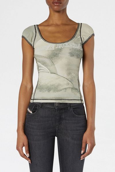 Diesel T-Icaty Contrast Stitching Cap Sleeve Tee