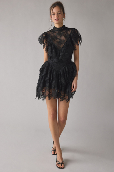 Bardot Tarryn Ruffle Basque Waist Lace Mini Dress | Urban Outfitters