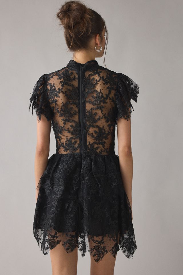 Bardot Tarryn Ruffle Basque Waist Lace Mini Dress | Urban Outfitters
