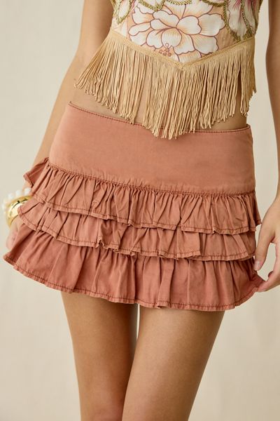 Kimchi Blue Painted Blooms Ruffle Mini Skirt