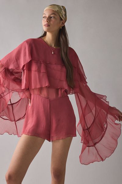 Bardot Carson Ruffle Bell Sleeve Playsuit
