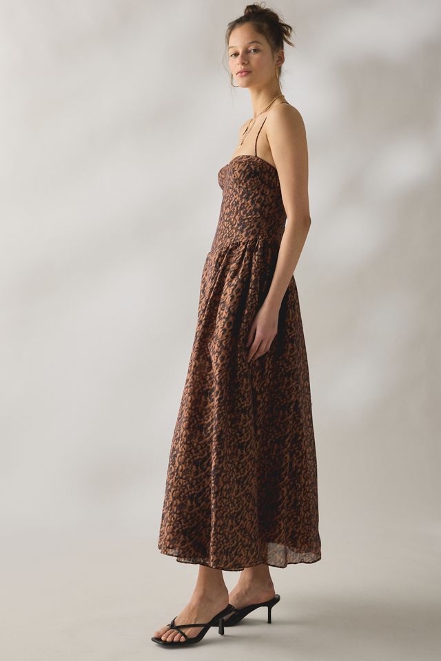 Bardot Estie Leopard Print Lace-Up Corset Maxi Dress | Urban Outfitters