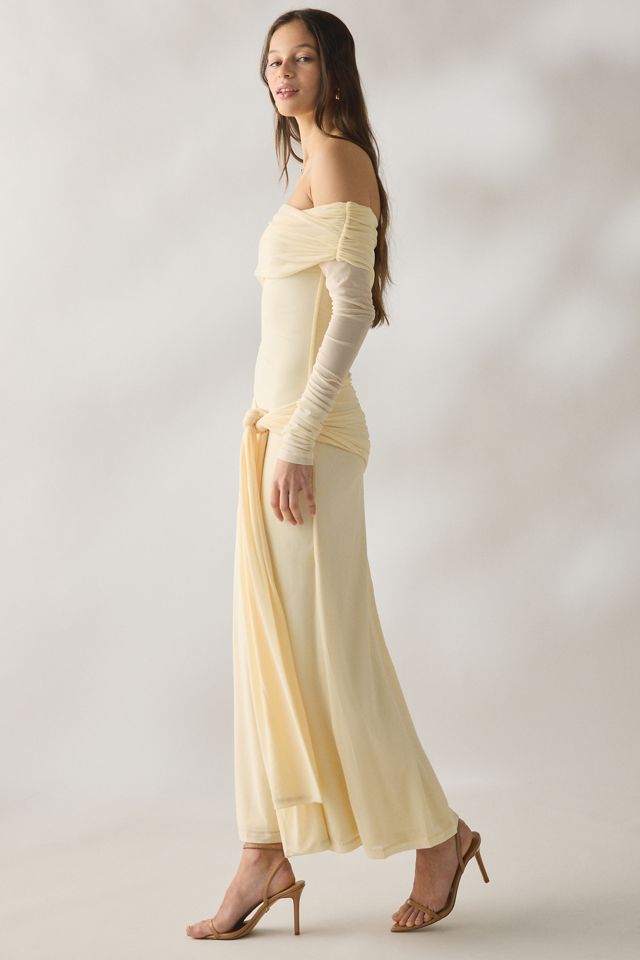Bardot Selina Tie-Front Mesh Off-The-Shoulder Maxi Dress | Urban Outfitters