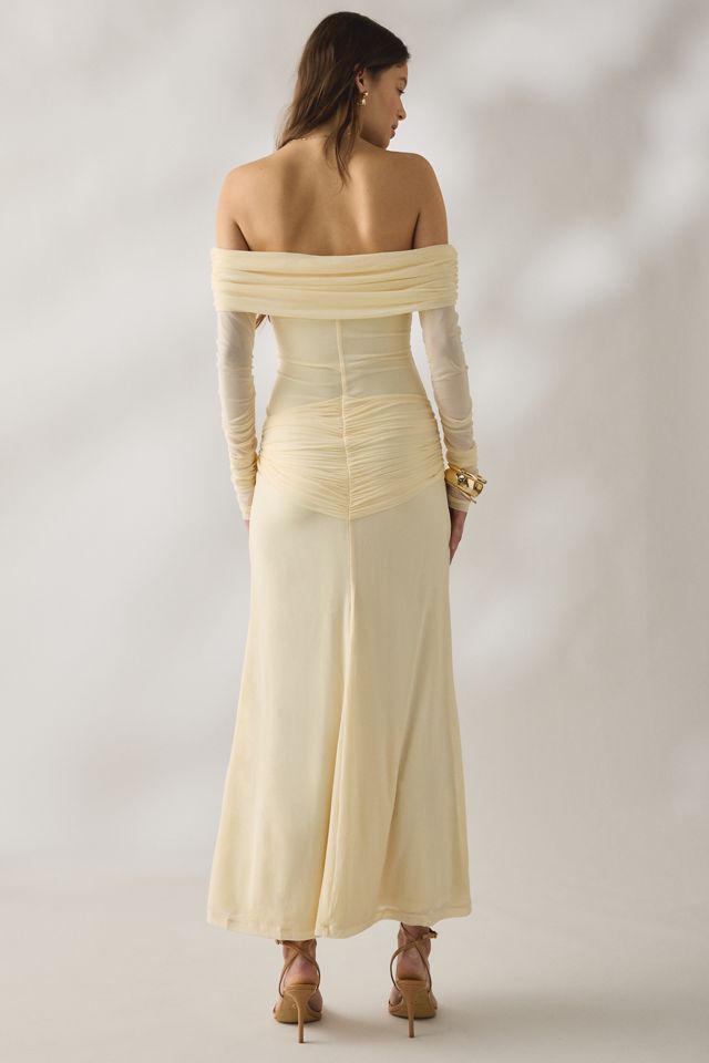 Bardot Selina Tie-Front Mesh Off-The-Shoulder Maxi Dress | Urban Outfitters