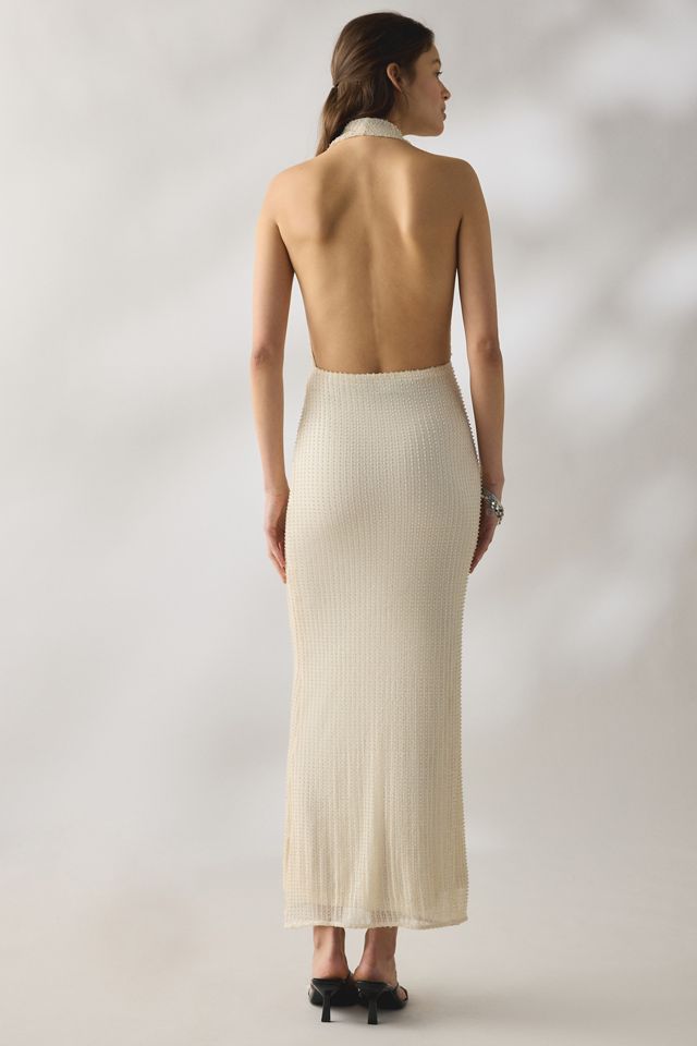 Robe longue à sequins Nola à encolure licou et col bénitier Bardot #4