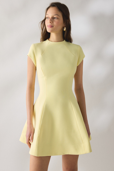 Bardot Beckett High Neck Fit-And-Flare Mini Dress in Yellow, Women’s at Urban Outfitters
