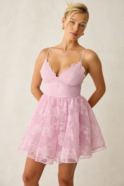 Bardot Orelia Deep-V Lace Mini Dress | Urban Outfitters