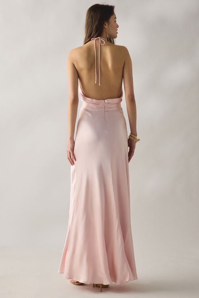 Bardot Isola Halter Neck Keyhole Cutout Satin Maxi Dress #2
