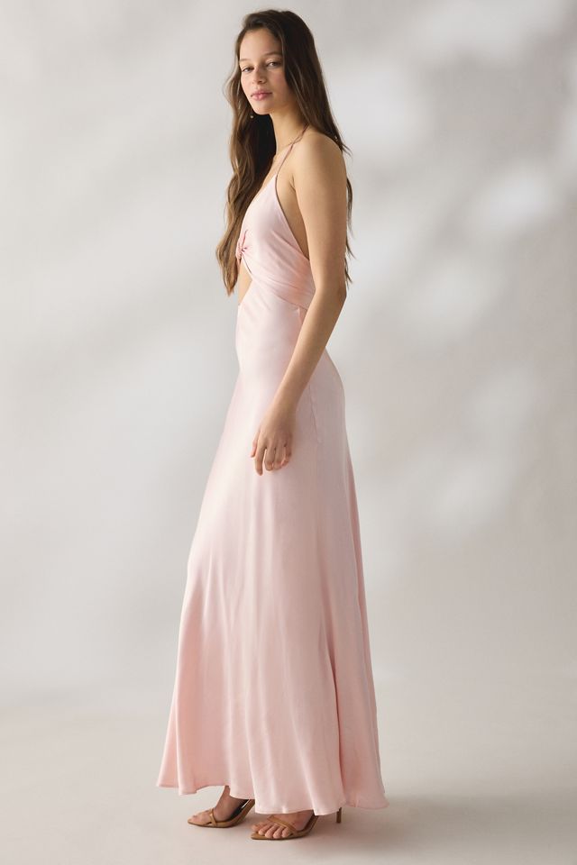 Bardot Isola Halter Neck Keyhole Cutout Satin Maxi Dress #3