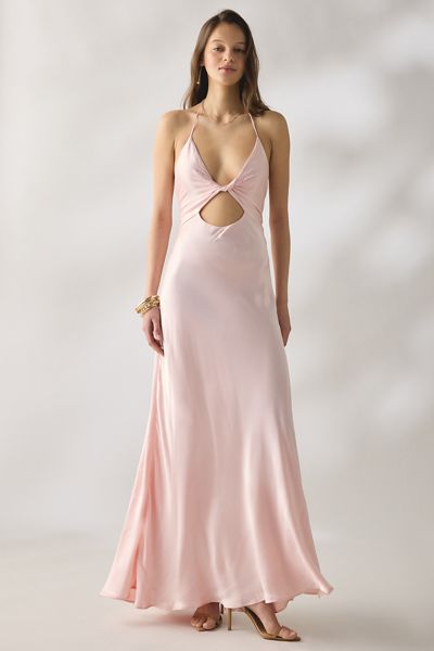 strapless open back dress Lysandra Satin Maxi Dress in Pink Cerise main image 0