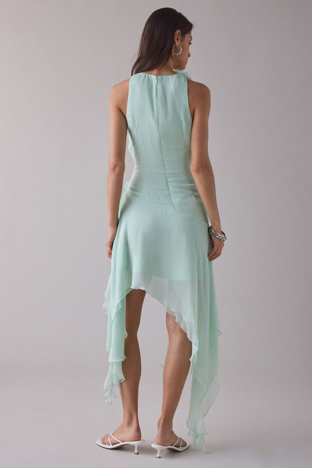 Bardot Ivana Rosette Cascading Ruffle High-Low Mini Dress | Urban Outfitters