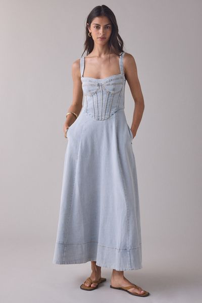sachin and babi light blue dress elegant high waist denim dress suit main image 1