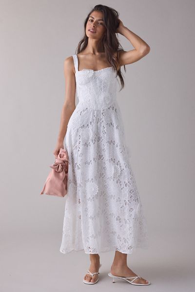 Bardot Andoni White Seashell Crochet Midi Dress | Urban Outfitters