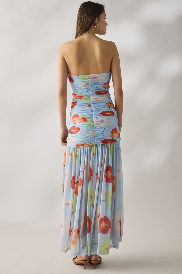 Bardot Solana Printed Mesh Strapless Maxi Dress | Urban Outfitters