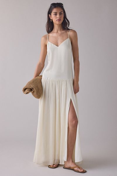 drop waist mixed media dress Black/White / L