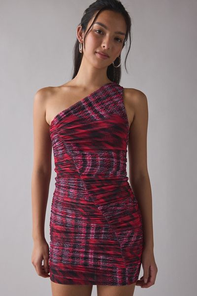 AFRM Emery One-Shoulder Ruched Mesh Bodycon Mini Dress