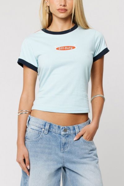 Abrand Jeans Off Duty Ringer Tee In Sky Blue, Women's At Urban Outfitters In Blue