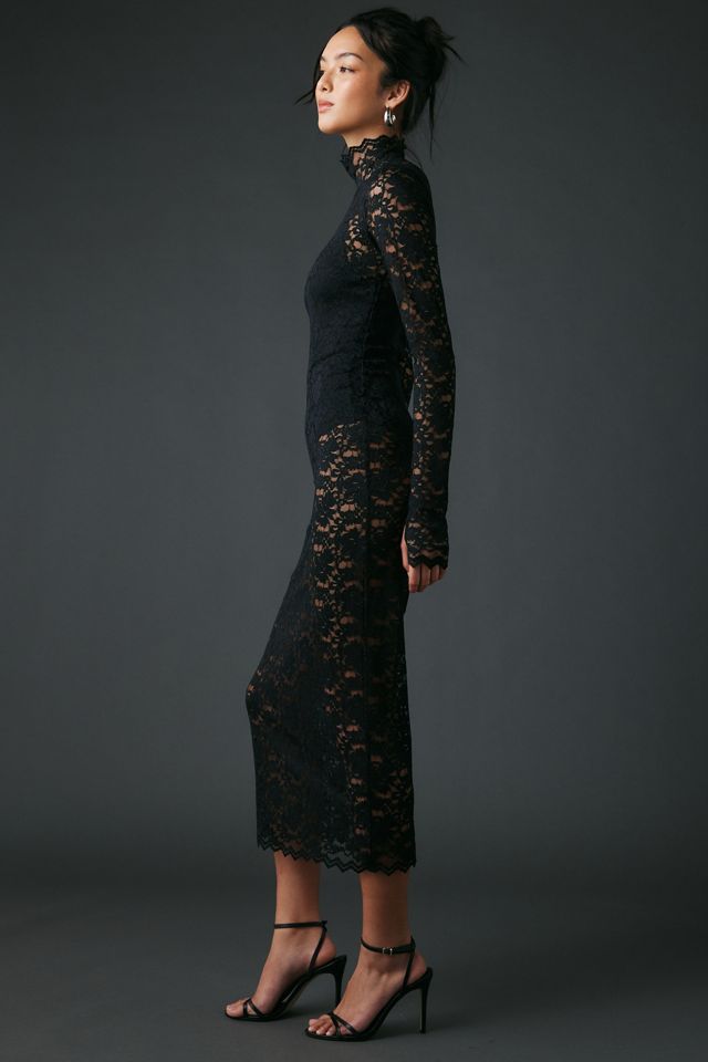 AFRM Joysel Sheer Lace High Neck Long Sleeve Midi Dress | Urban Outfitters