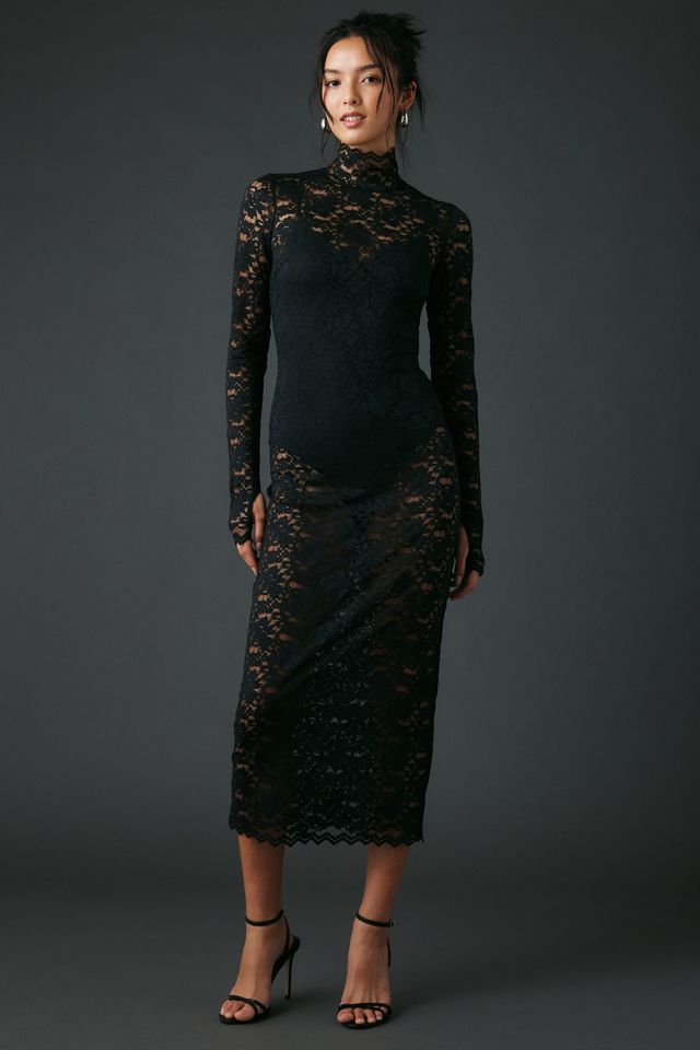 AFRM Joysel Sheer Lace High Neck Long Sleeve Midi Dress #3