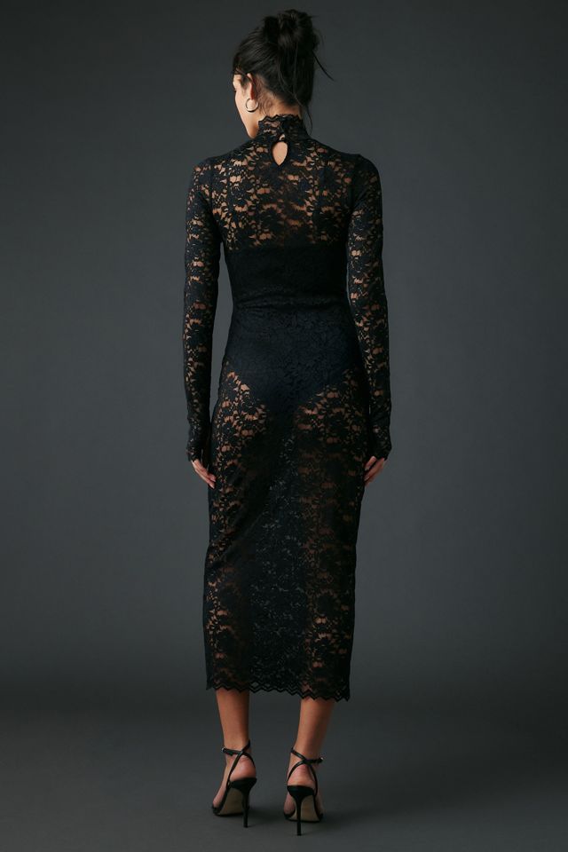 AFRM Joysel Sheer Lace High Neck Long Sleeve Midi Dress #4