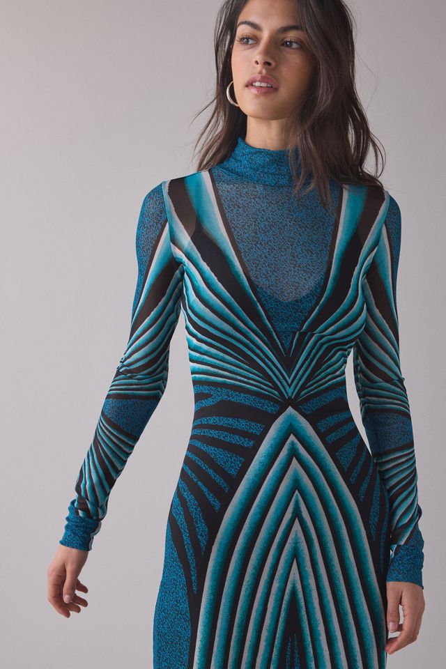 AFRM Billie Sheer Mesh Turtleneck Long Sleeve Maxi Dress | Urban Outfitters