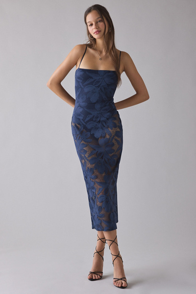 AFRM Marsaille Floral Sheer Lace Midi Dress in Navy, Women’s at Urban Outfitters