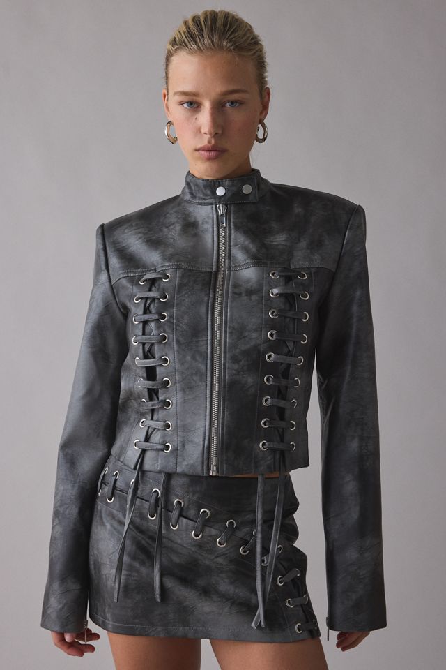 by.DYLN Karlita Lace-Up Faux Leather Moto Jacket | Urban Outfitters