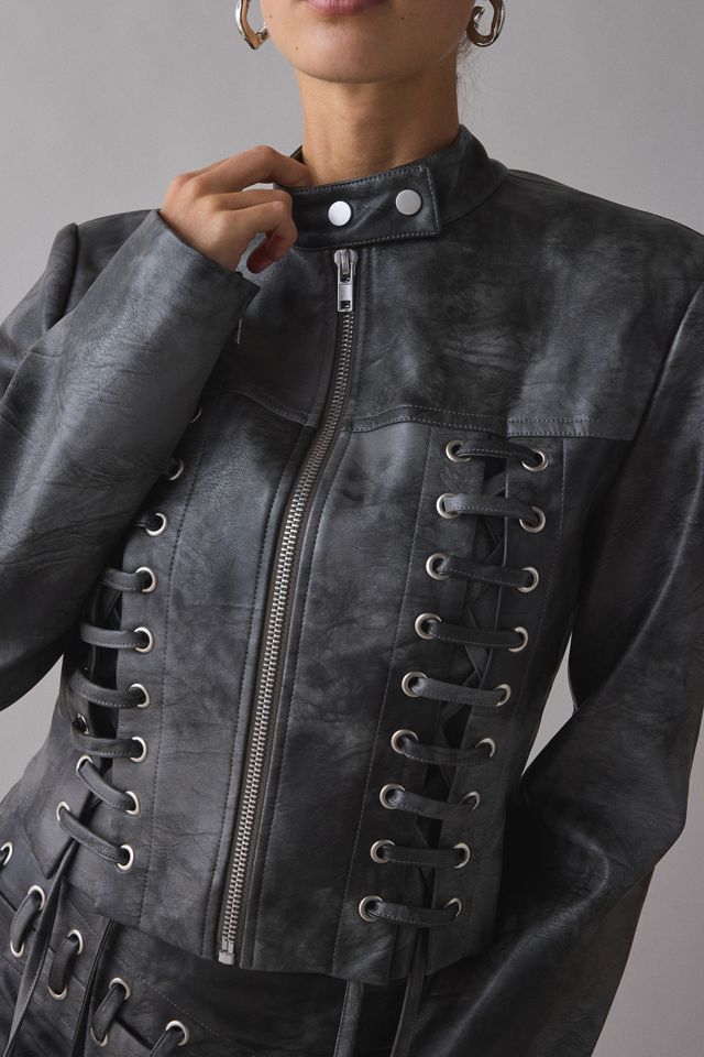 by.DYLN Karlita Lace-Up Faux Leather Moto Jacket #2
