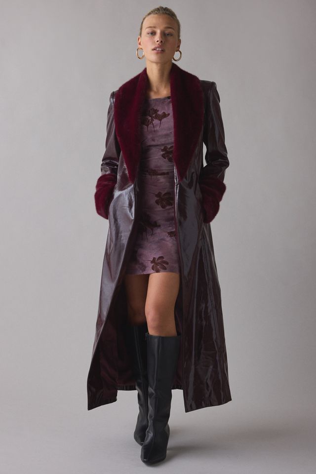 by.DYLN Tamara Faux Fur Trim Coated Faux Leather Trench Coat #1