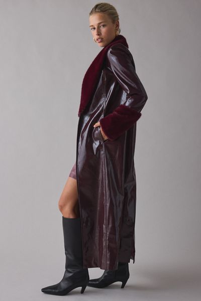 by.DYLN Tamara Faux Fur Trim Coated Faux Leather Trench Coat
