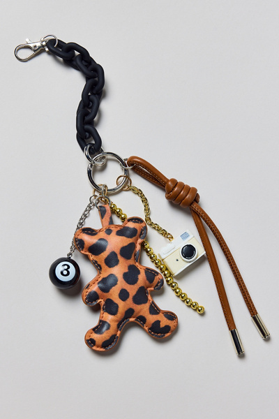 Corded Faux Leather Critter Keychain in Leopard Bear at Urban Outfitters