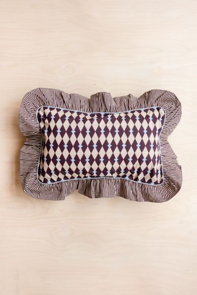 Tbco Cotton Harlequin Ruffle Pillowcase In Camel Harlequin At Urban Outfitters