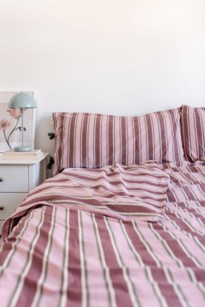 Tbco Striped Cotton Duvet Bedding Set In Pink Stripe At Urban Outfitters In Pink