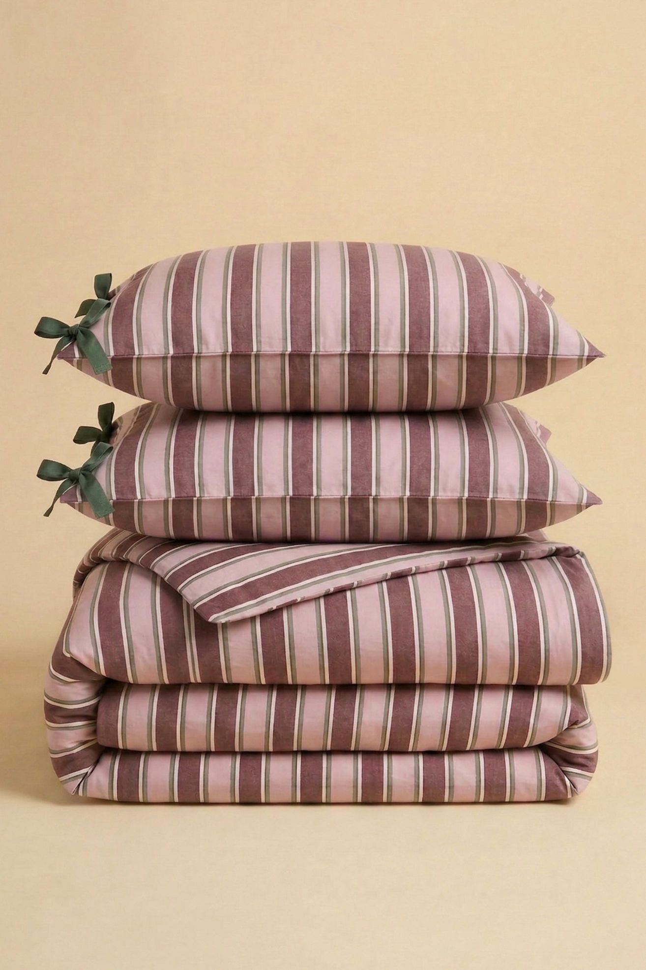TBCo Striped Cotton Duvet Bedding Set - Pink Stripe, QUEEN