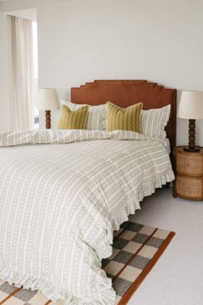 Tbco Striped Ruffle Cotton Duvet Bedding Set In Navy Ditsy Floral At Urban Outfitters In White