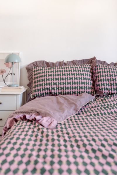 Tbco Cotton Ruffle Duvet Bedding Set In Pink Harlequin At Urban Outfitters In Pink