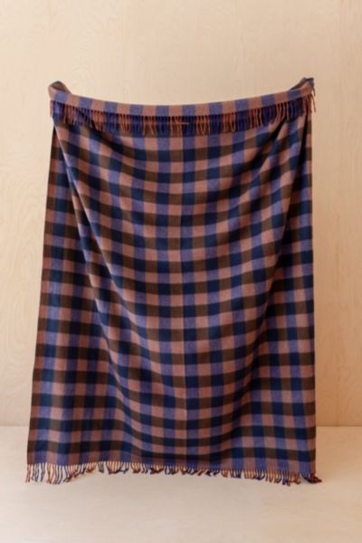 Tbco Recycled Wool Gingham Throw Blanket In Midnight Gingham At Urban Outfitters In Blue