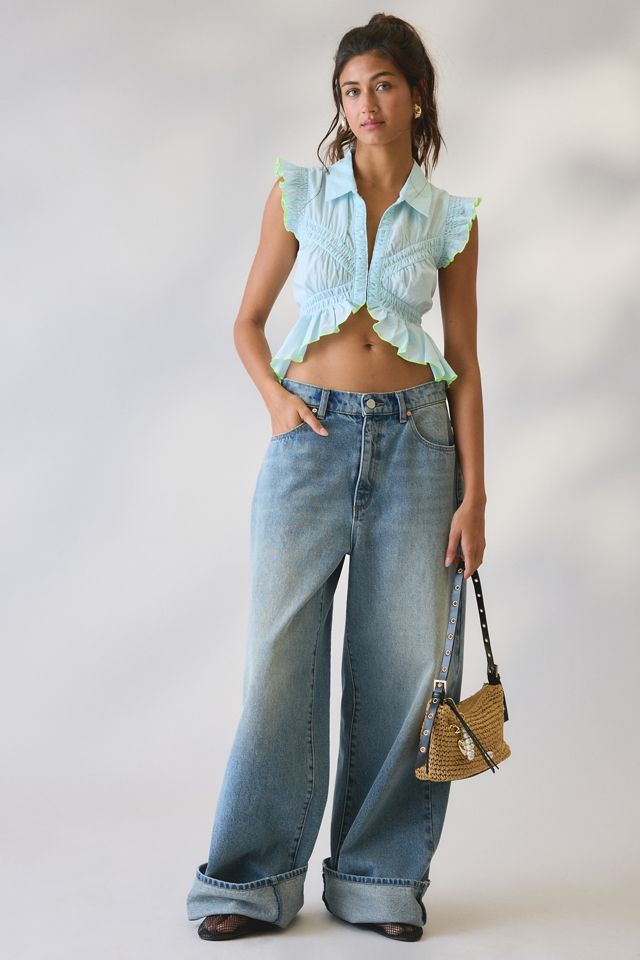 BDG Gather Around Ruffle High-Low Peplum Shirt #2