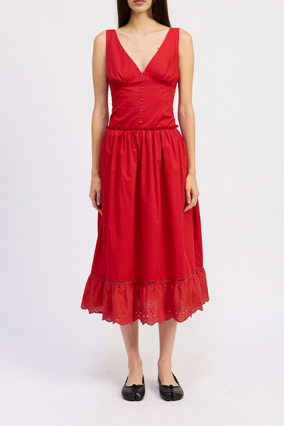 Jacquie The Label Ivaline Drop Waist Lace Trim Midi Dress