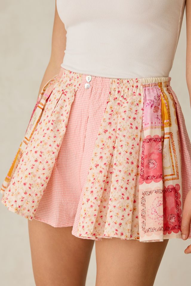 Jacquie The Label Esmeralda Patchwork Mixed Media Pleated Shorts #1