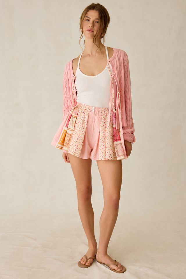 Jacquie The Label Esmeralda Patchwork Mixed Media Pleated Shorts #2