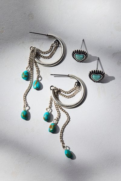 Protector Turquoise Charm Hoop & Stud Earrings Set