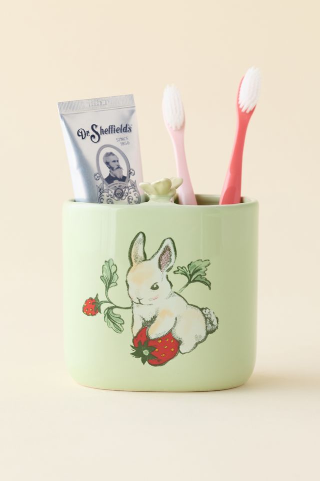 Strawberry Bunny Ceramic Toothbrush Holder | Urban Outfitters