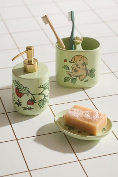 Strawberry Bunny Ceramic Soap Dish | Urban Outfitters