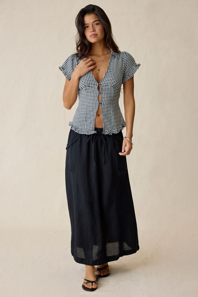 Kimchi Blue Rebecca Ruffle Split-Front Slim Short Sleeve Button-Up Shirt #1