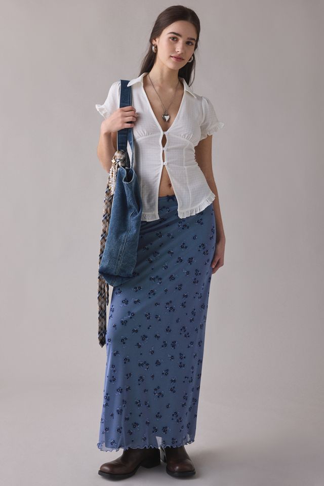 Chemise Kimchi Blue Rebecca à volants, devant fendu, coupe ajustée, manches courtes et boutonnée #3