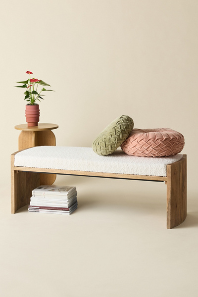 Urban Outfitters Daisy Upholstered Cushioned Bench In Cream At