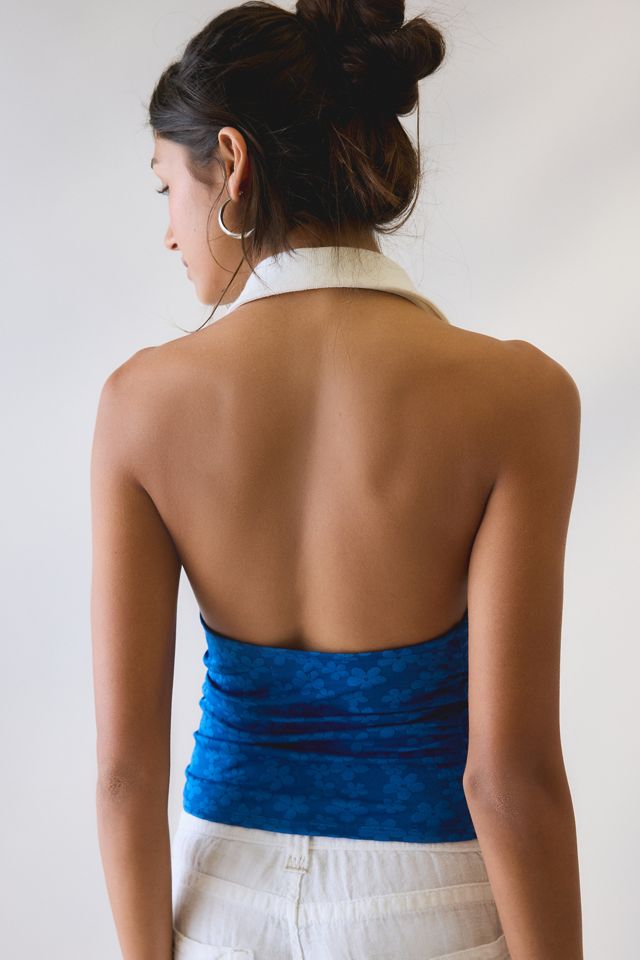 Kimchi Blue Ashtin Collared Flocked Floral Mesh Halter Top #1